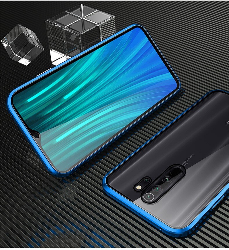 360 Bescherming Magnetische case Voor xiaomi redmi note 8 pro note8 note8pro Dubbelzijdig gehard Glas cover Metal Absorptie coque: redmi note 8 / blue