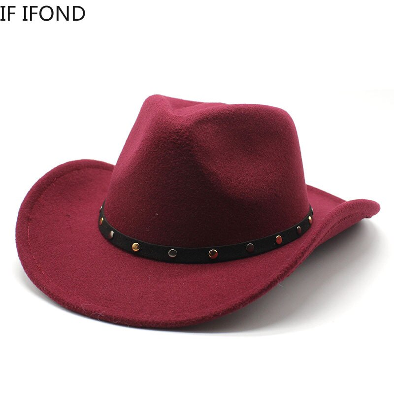 Wool Women Men Western Cowboy Hat Punk belt Gentleman Cowgirl Bowler Cap Jazz Church Cap Sombrero Hombre