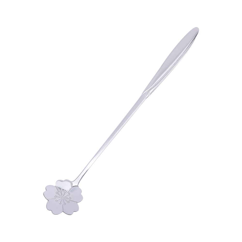 1 stuk bloemen koffielepel lange steel dessert thee menglepel roestvrij staal vintage stijl theelepels drank servies: A-zilver