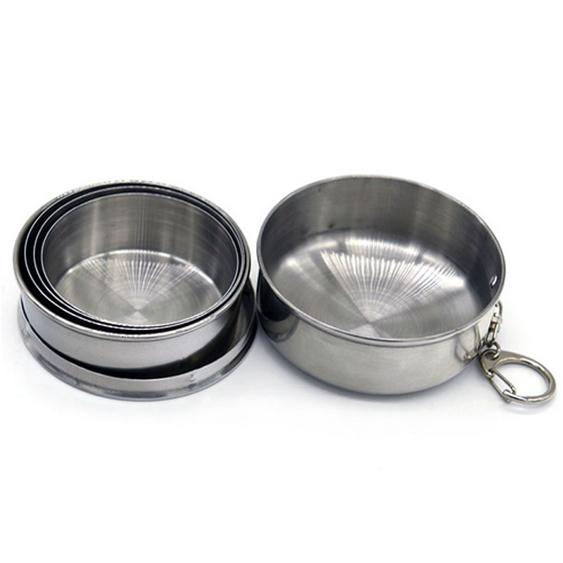 Stainless Steel Collapsible Cup Folding Outdoor Travel Sport Water Cup Portable Coffee Mug With Keychain Demountable Metal Cups