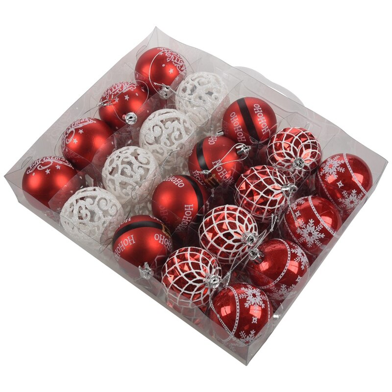 6Cm Kerst Xmas Tree Bal Snuisterij Opknoping Thuis Party Ornament Decor Hanger Opknoping Home Decoratie Bal Voor Party Red wit