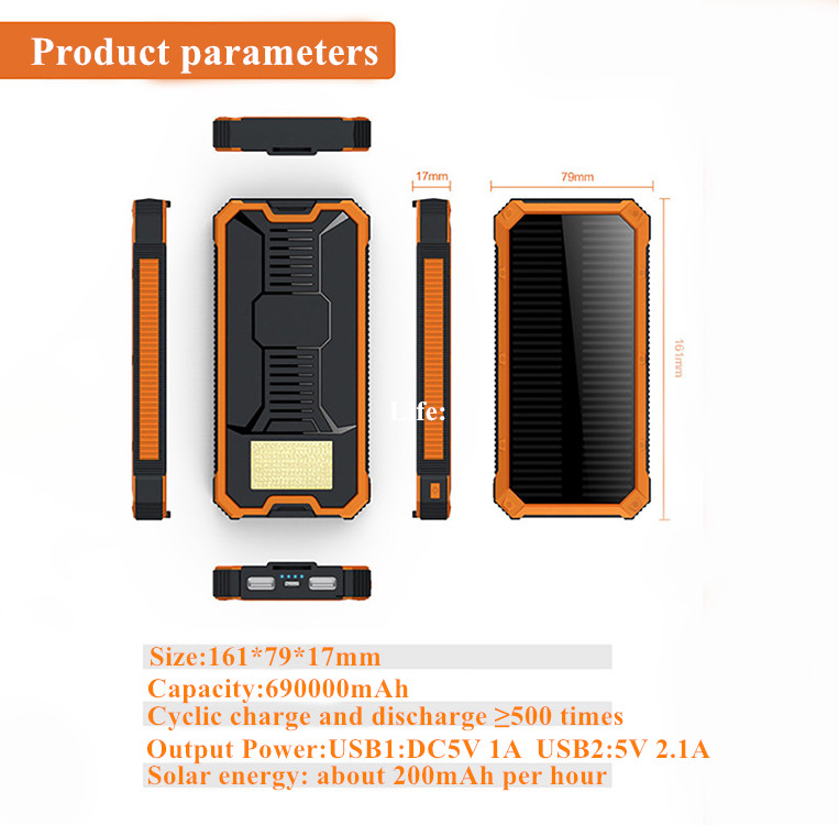 Solar Tragbare Wasserdichte Tragbare Power Bank 10000 MAh für Alle Smart Handy Akku Power Schnelle Lade Externe Batterie LED