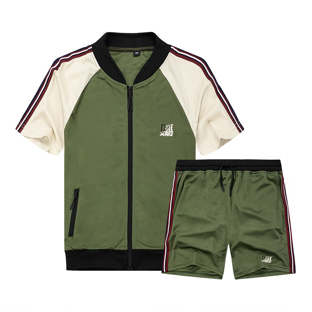 Chándal de manga corta para hombre, conjunto de ropa deportiva informal a la , sudadera con cremallera + Pantalones de chándal, chándal de: green / S