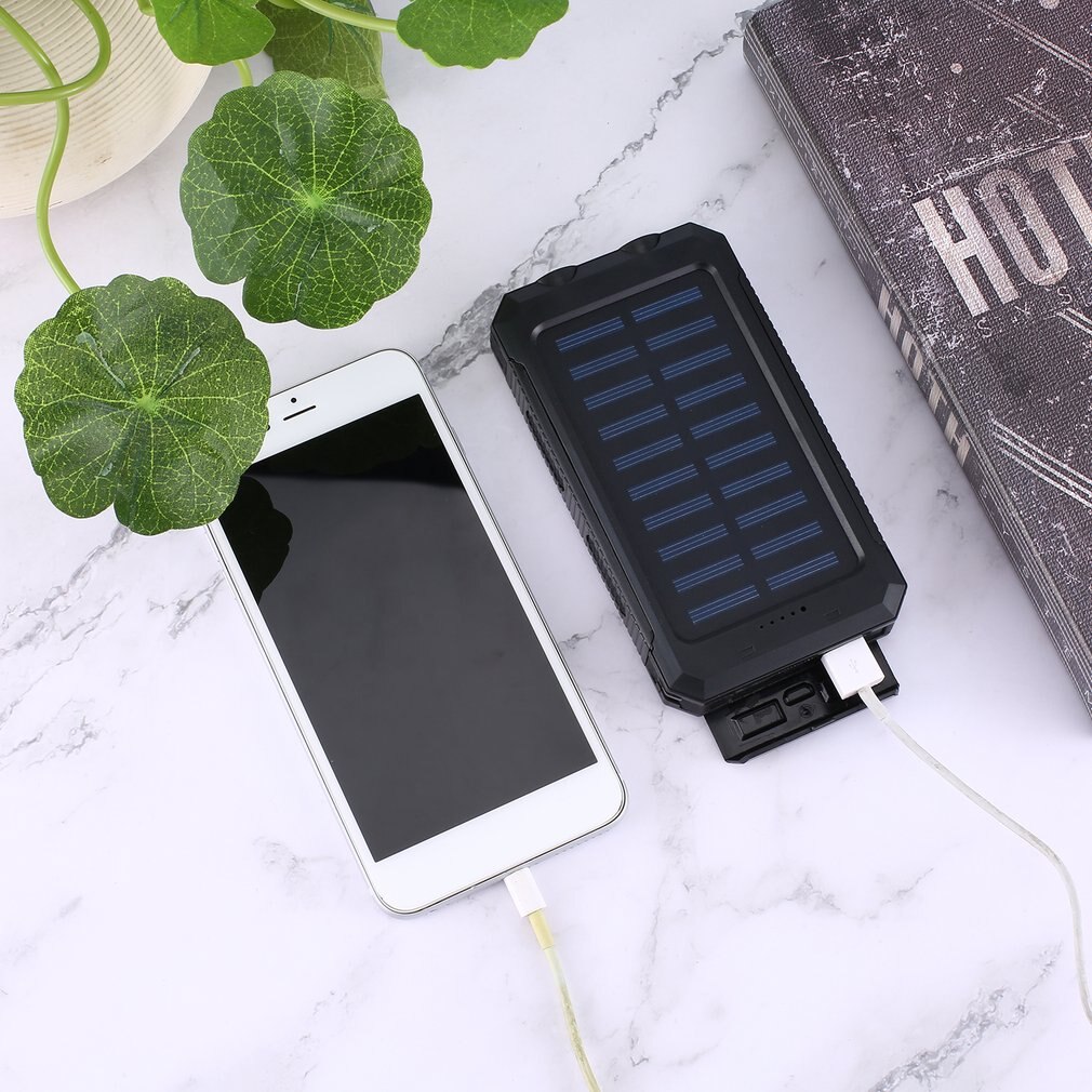 DIY Solar Power Bank Case 2 USB Ports External Charger Powerbank Case for Emergency Outdoor Camping Travel with Compass