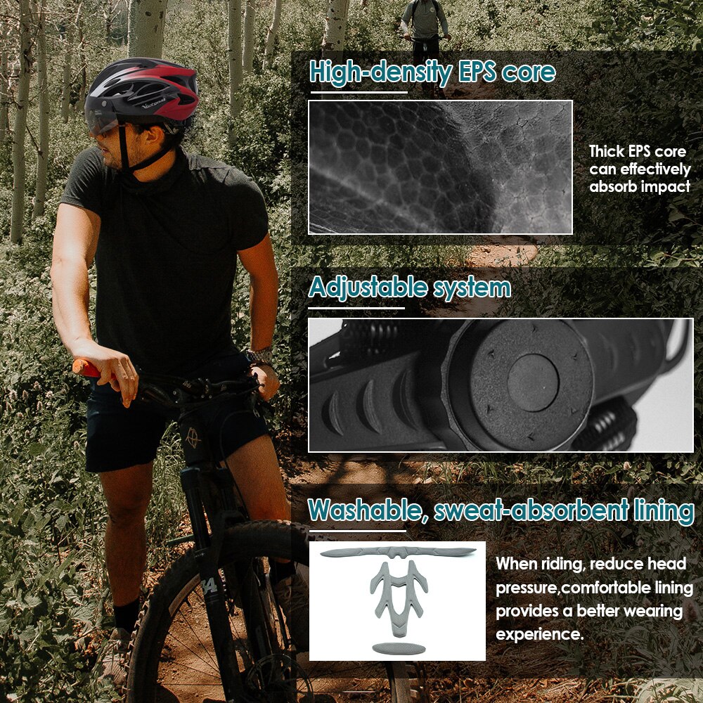 VICTGOAL Adults Goggle Bike Helmet LED Rear Light Men Women Cycling Helmet Road Bicycle Helmets MTB E-Bike Scotter Headgear M/L