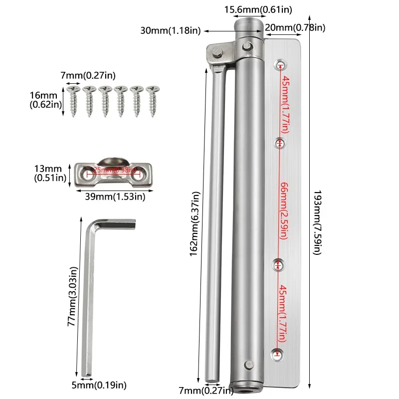 Adjustable Stainless Steel Automatic Door Spring Soft Close Fire-proof Furniture Hardware Door Closer