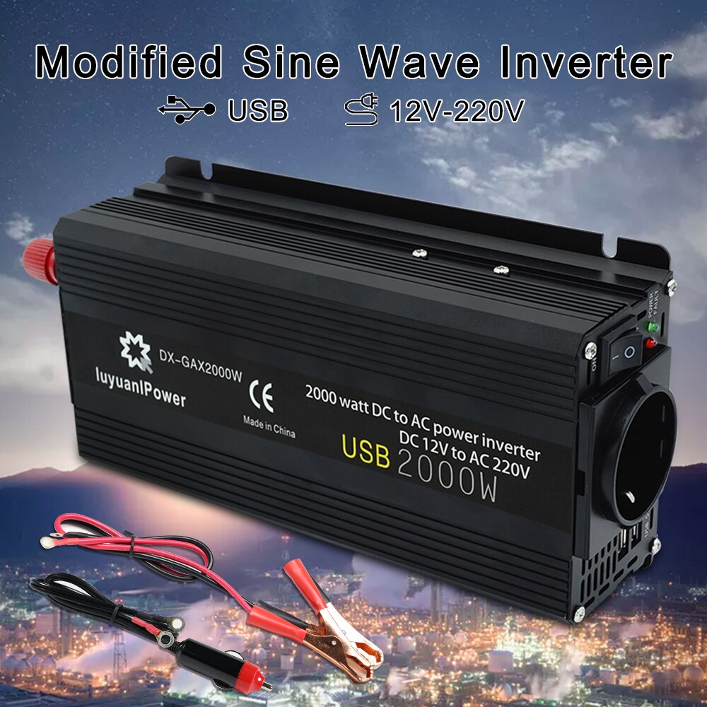 Omvormer 1500W/2000W 12 V 220 V Converter 2 Usb Eu Universele Webasto 12 Volt Inversor12v 220 V Inversores Solar
