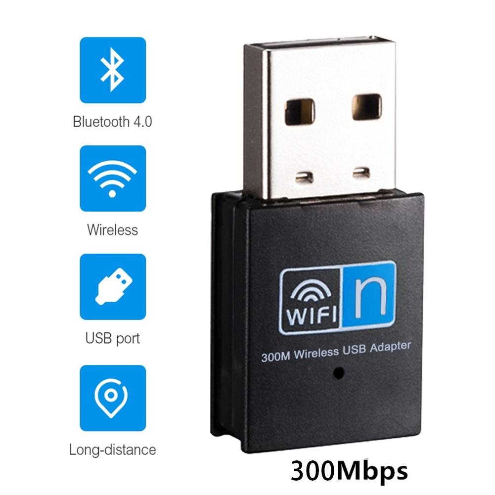 Sem fio wifi bluetooth adaptador 300 mbps usb wifi adaptador receptor 2.4g bluetooth v4.0 placa de rede transmissor para computador portátil: Default Title