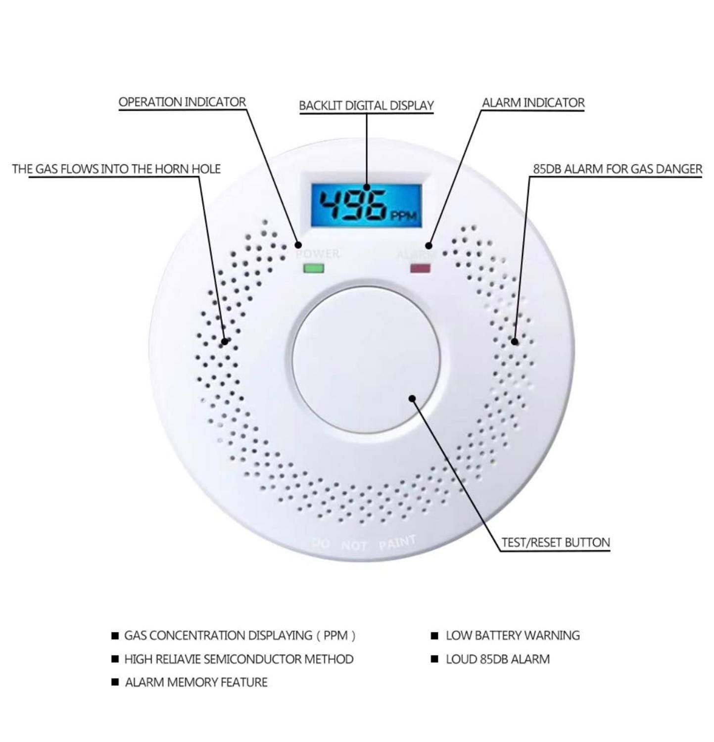 LCD display Smoke alarm and carbon monoxide detector 2 in 1 combined detector 85dB alarm