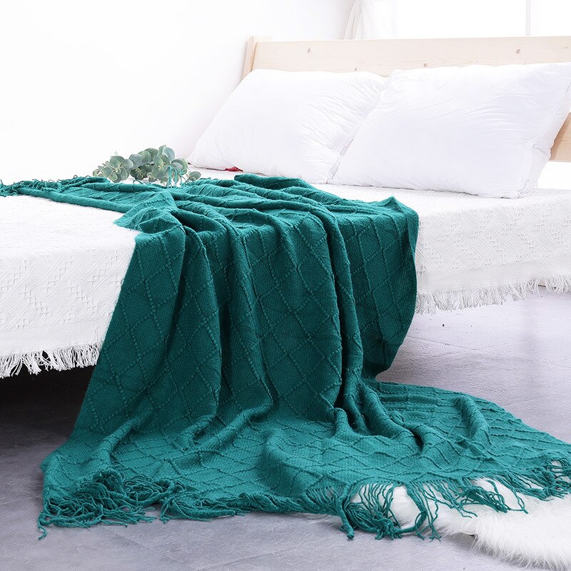 Nordisk filt supermjuk bomullssoffa handduksfilt för soffa soffa dekorativa överdrag sömmar reseplansfilt: Grön / 127 x 240cm