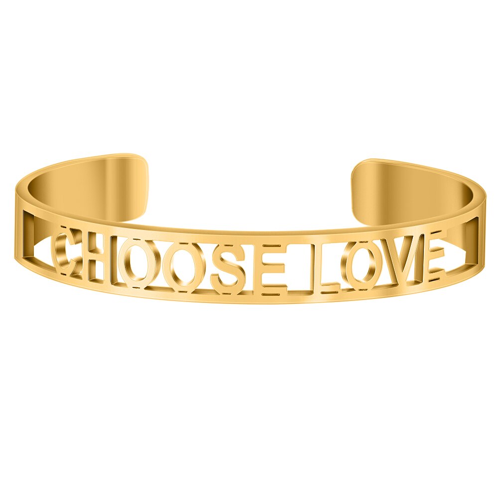 Cor do ouro oco para fora de aço inoxidável palavras inspiradoras positivas mantra mantra mantra pulseira pulseiras para homem presente feminino: CHOOSE LOVE