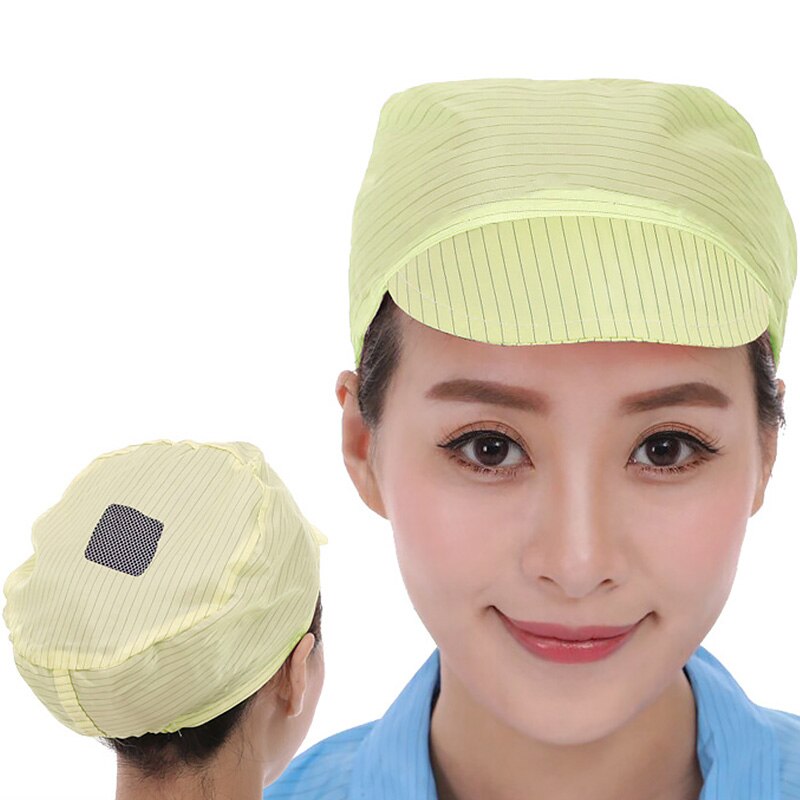 Elastisk mesh støvtette hetter antistatisk leie rom pustende arbeider lokk restaurant service verksted menn kvinner arbeider lue: Gul