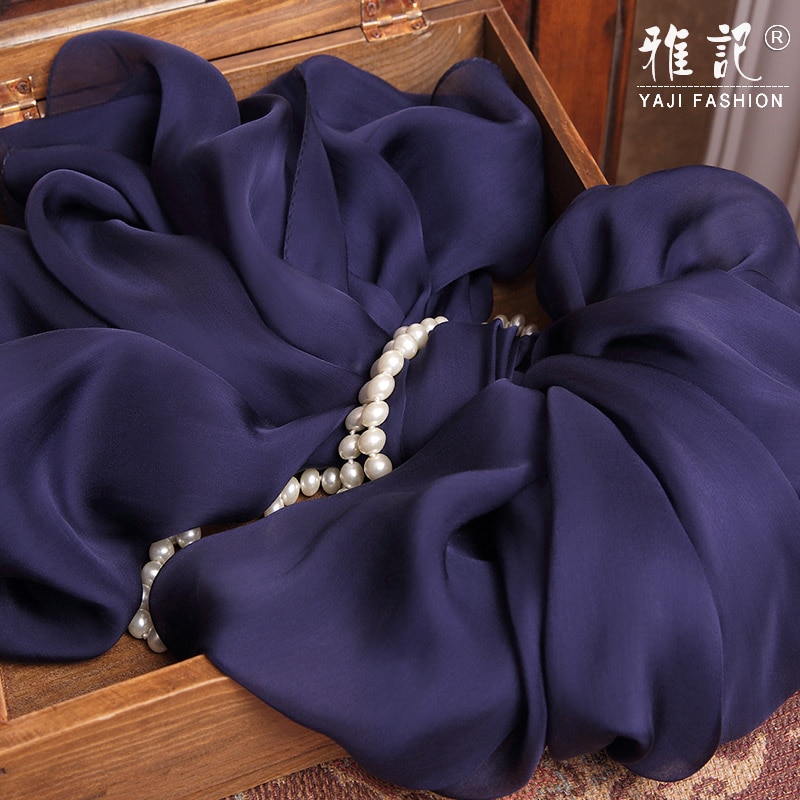 Mørkeblå silketørklæde kvinder naturligt silketørklæde bløde lange dame sjalomslag til damer solid foulard femme