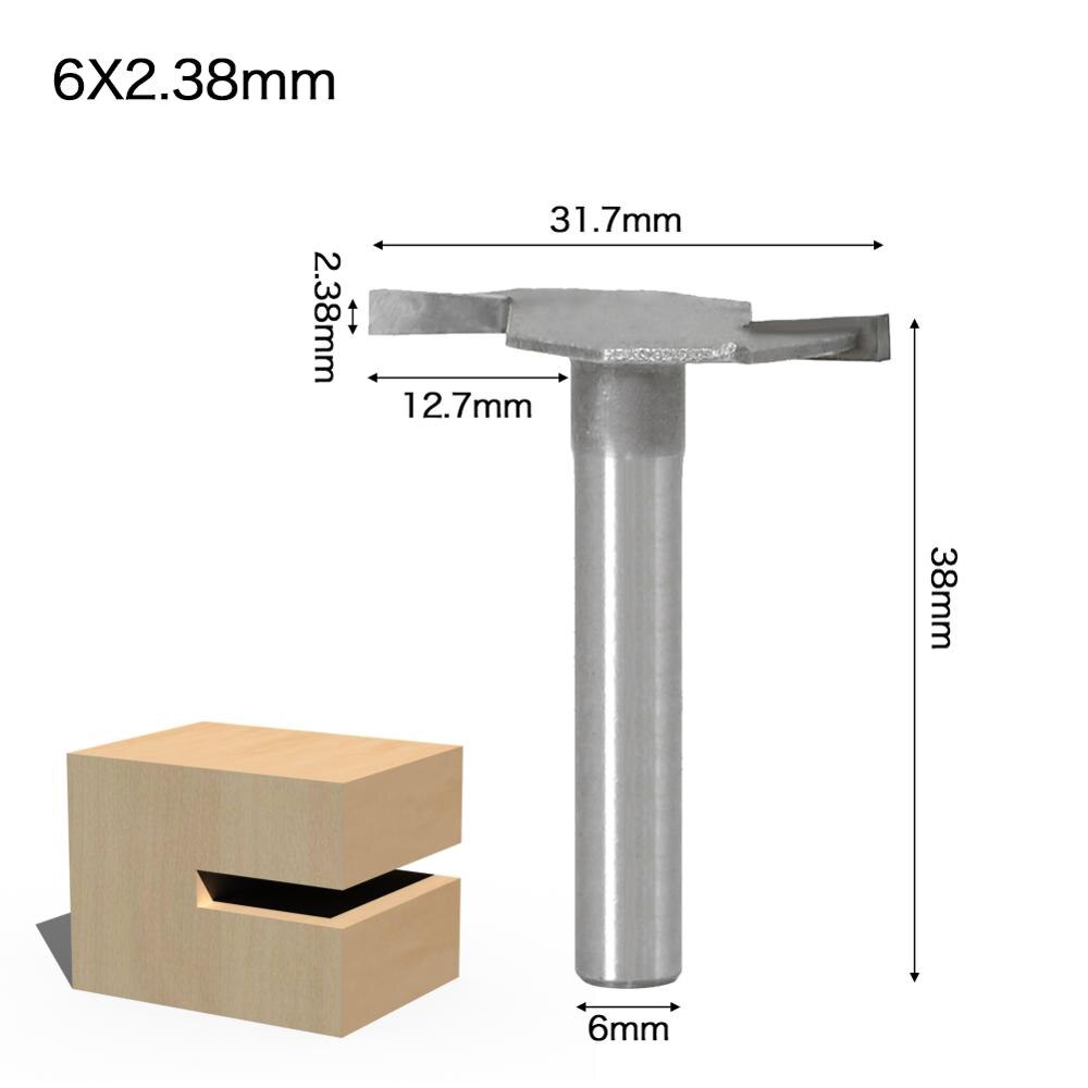 1pc 6mm- vartiset t-tyyppiset urajyrsimen jyrsimen terät puuntyöstöön tarkoitetut t-urajyrsimet puuntyöstötyökalut: 6 x 2.38mm