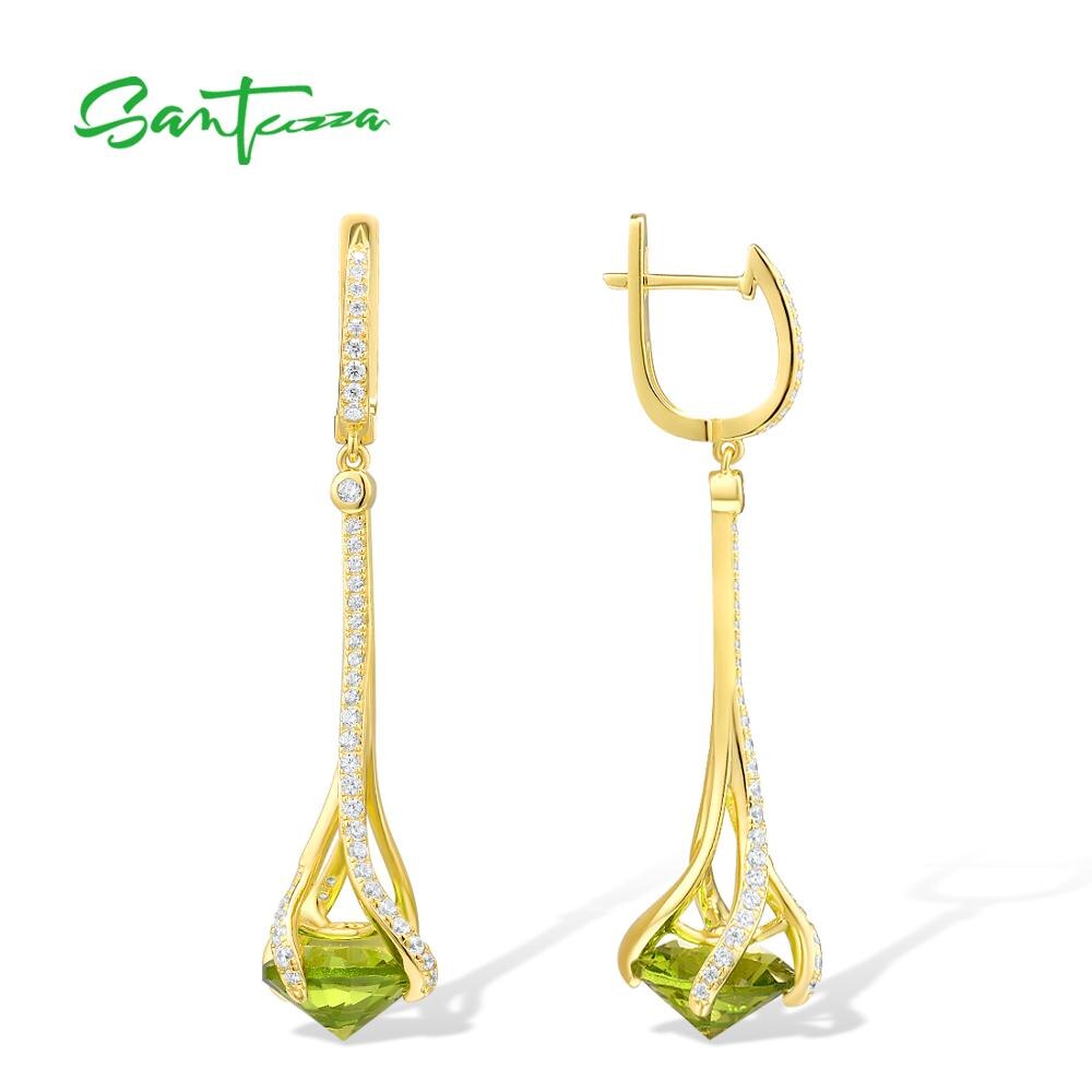 SANTUZZA 925 boucles d'oreilles en argent Sterling rond vert pierre blanc zircon cubique boucles d'oreilles élégantes pour les femmes de mariage bijoux fins