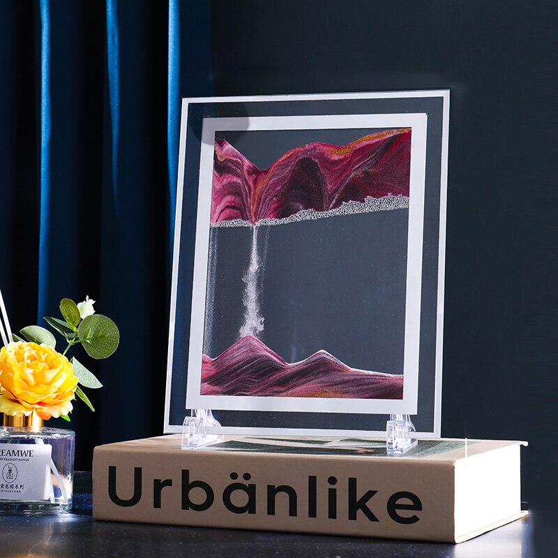 3D Bewegende Zand Kunst Foto 5/7Inch Zandloper Art Schilderen Diepzee Sandscape Vloeiende Zand Frame Rechthoek Ronde glas Home Decor: Purple- square / 10 inch