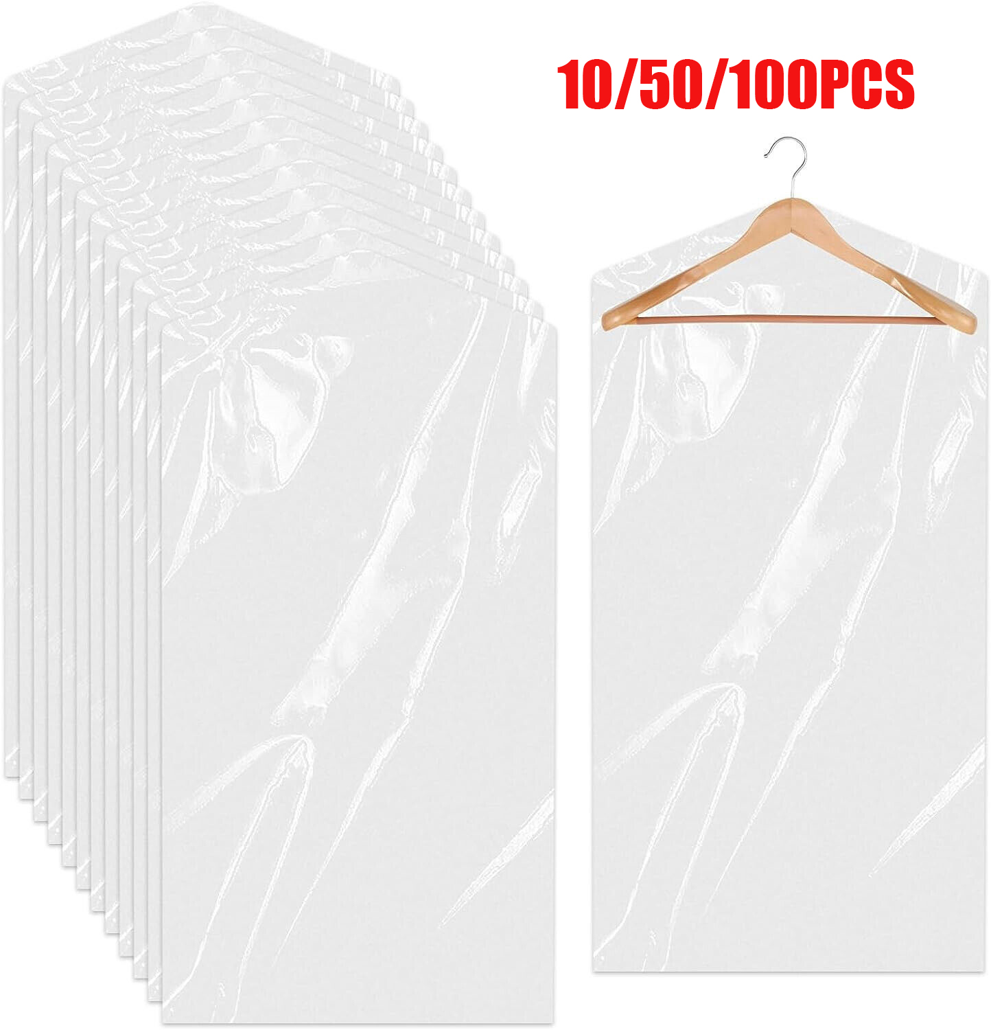 10/50/100 Stück durchsichtige Kunststoff-Kleidungsabdeckungen, staubdicht, wasserdicht, Kleidungsabdeckungen, Reiniger, Taschen, 100 x 60 cm, Heimmantel, Anzugschutz