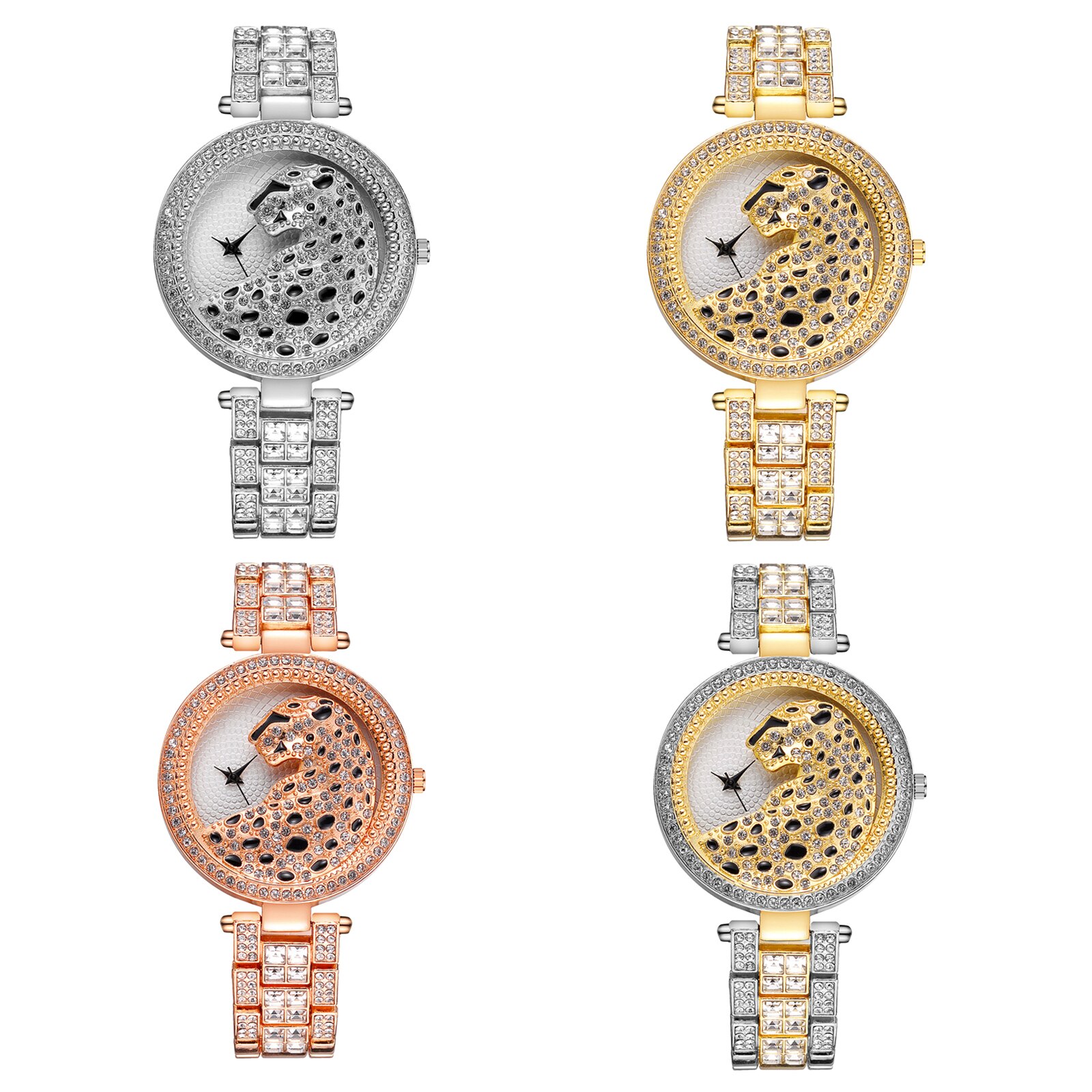 Femmes Rose Or Montre Léopard De Luxe Bling Dames Montre Décontracté Femme Montre À Quartz Cristal Diamant Pour Femmes Horloge