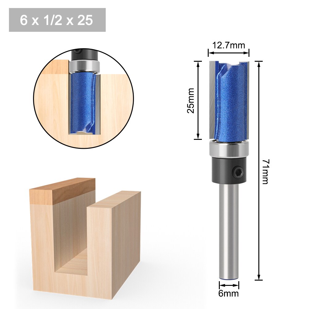 1 stk 1/4 i 6mm skaft fres fres trimming trebearbeiding fres doble blader: 6 x 12.7 x 25