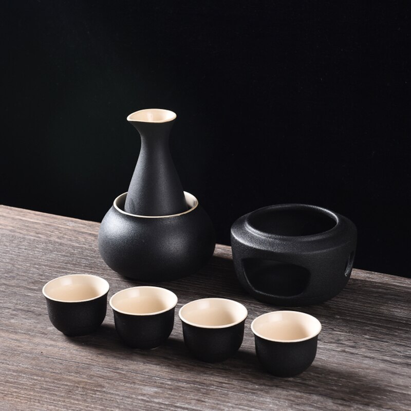 Ceramic 6 Cup Wine Pot Set Vintage Ceramic Sake Warmer Jug Glasses Household Spirits Rice Wine Vodka Copas De Vino Box