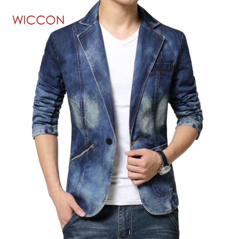 Denim Blazer Men Slim Fit Cowboy Male Coats Single Buckle Leisure Suit Jacket Man Casual Coat Spring Autumn Clothing