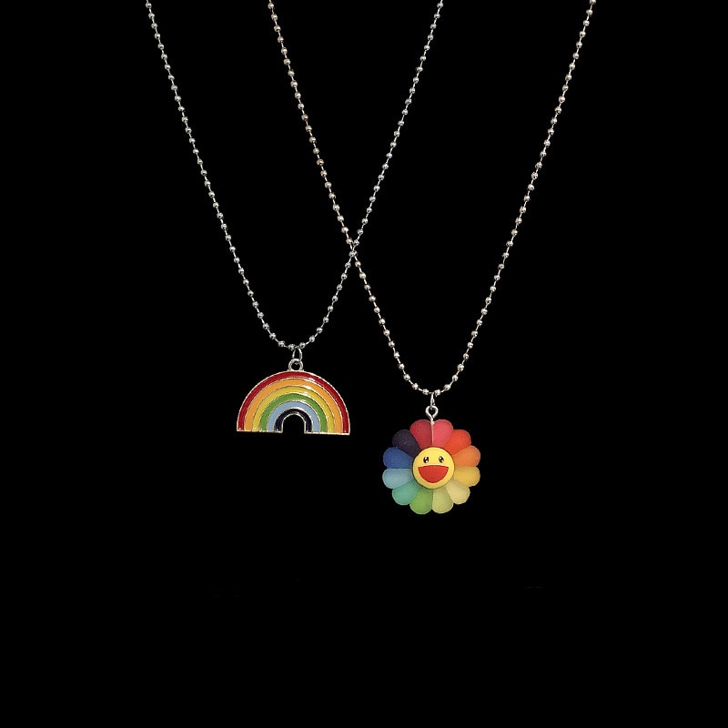 Cute Sun Flower Sunflower Rainbow Pendant Necklaces Punk Harajuku Hip Hop Choker Necklace For Man Woman Girls