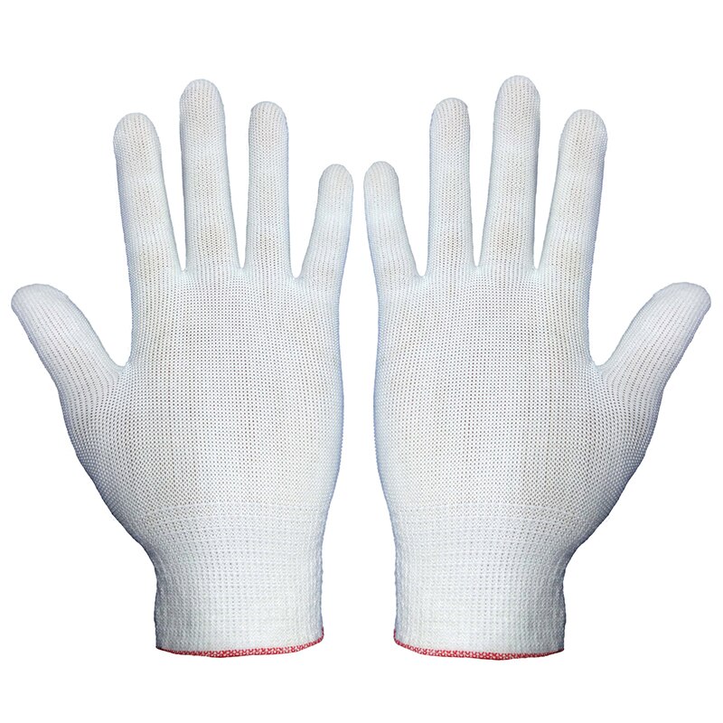 1 par antistatiske arbeidshansker dame menn nylon guantes pustende anti-skli tynne hansker strikke arbeidsbeskyttelse hagehansker: Hvit