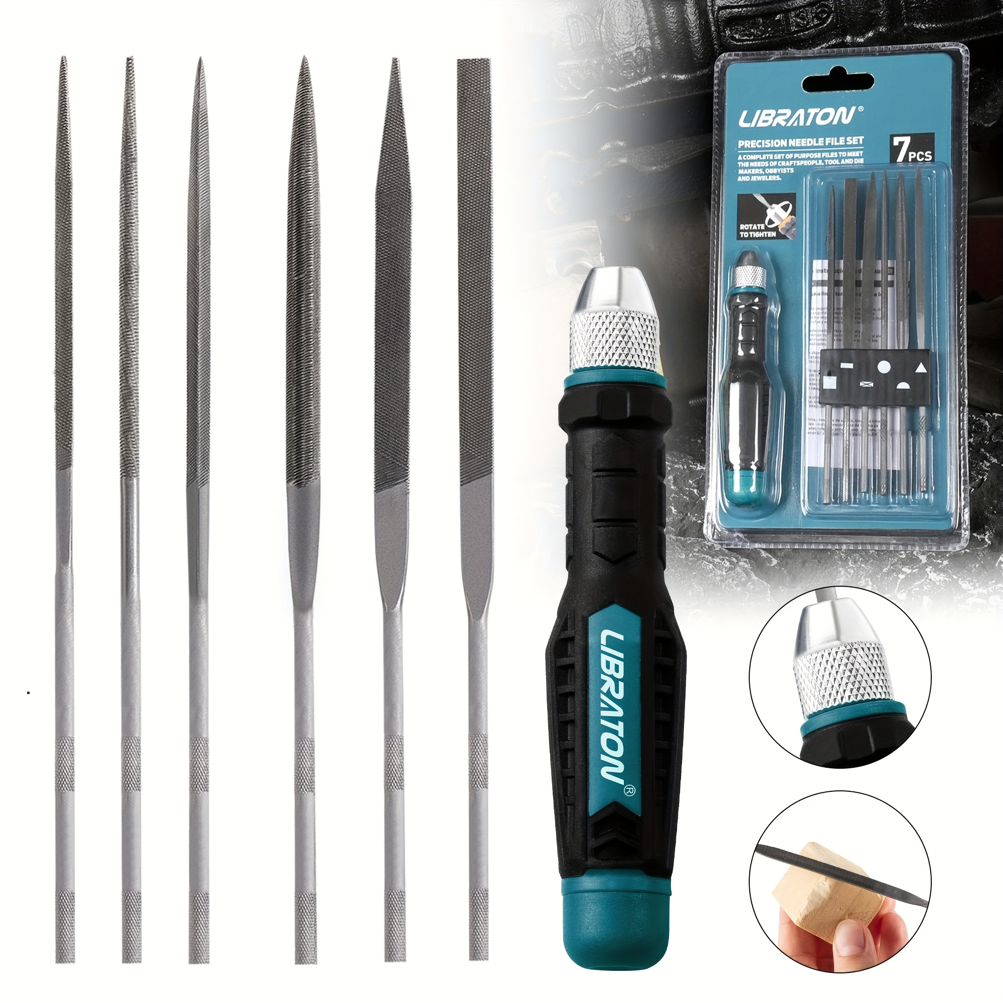 6Pcs Needle File Set Small Files Mini Files Wood Files Metal Files Set Steel Files with Handle Interchangeable, for Carving