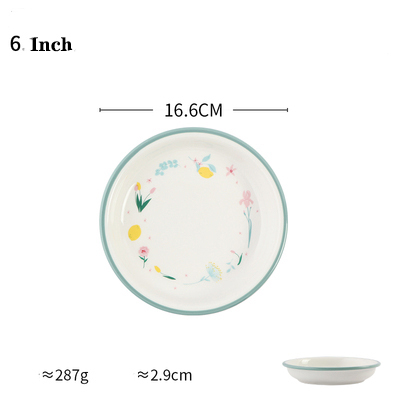 Housewares Kitchen Dishes and Plates Sets Green Side Ceramic Tableware Set European-Style Home Fruit Salad Bowl: 6.5 Inch