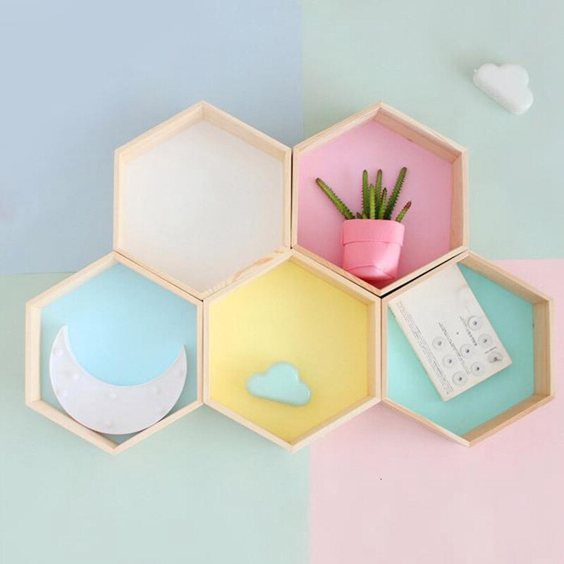 Estantería hexagonal de estilo nórdico para decoración de habitación de niños, panal de abeja de madera, para decoración de dormitorio de bebés y niños: Pink