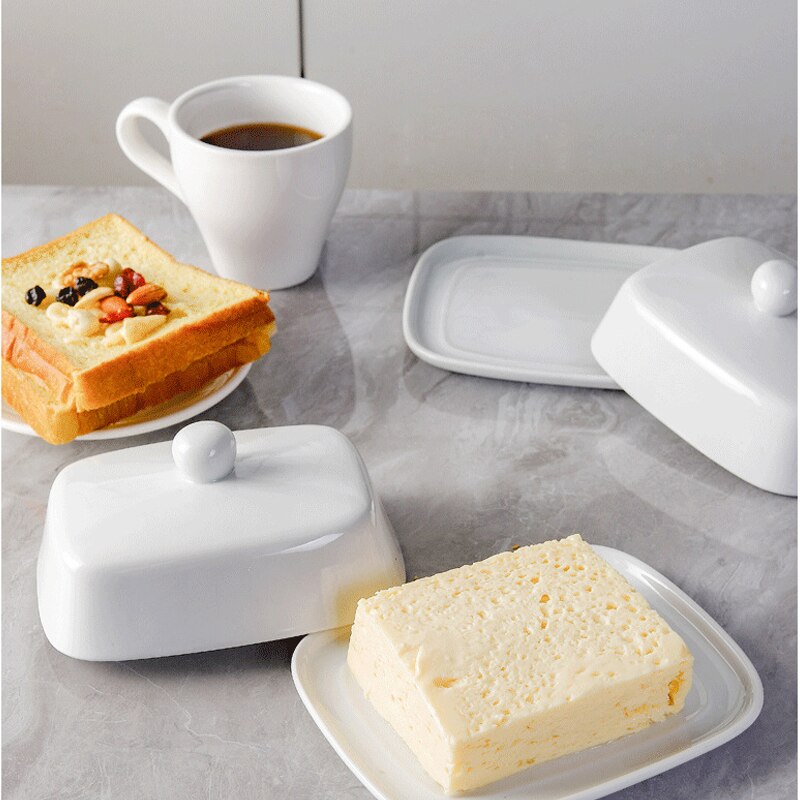 Butter Box Cheese Store Sealed Box Home Ceramics With Cover Food Tray Butter Retainer Kitchen Tool Tray Container Organizer Case