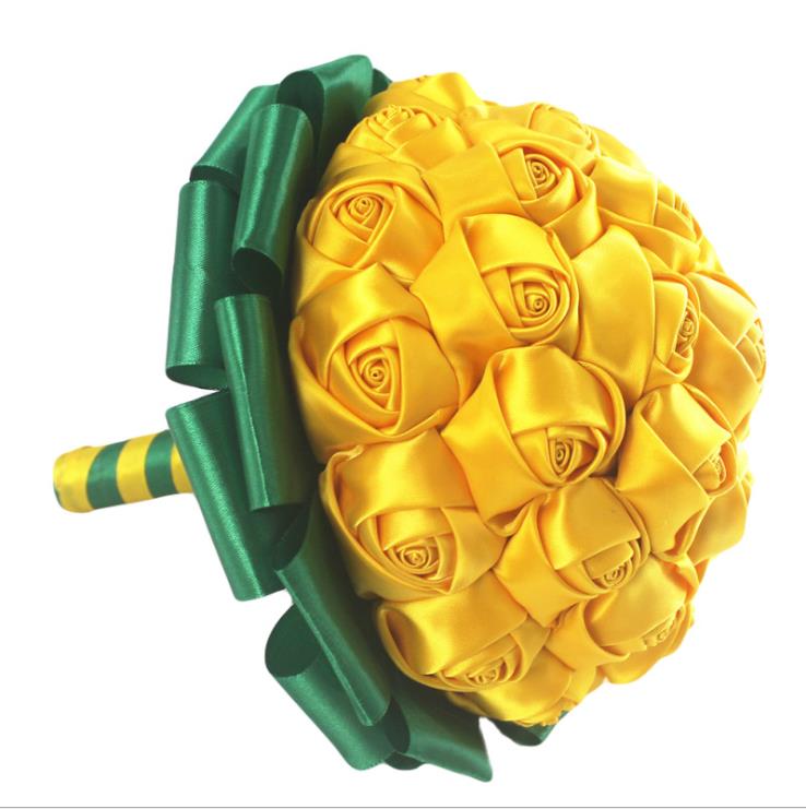 EillyRosia Sounth Africa Bridal Bouquet Yellow Green Handmade Contrasting Ribbon Wedding Bouquet for Bridesmaid Holding Flowers