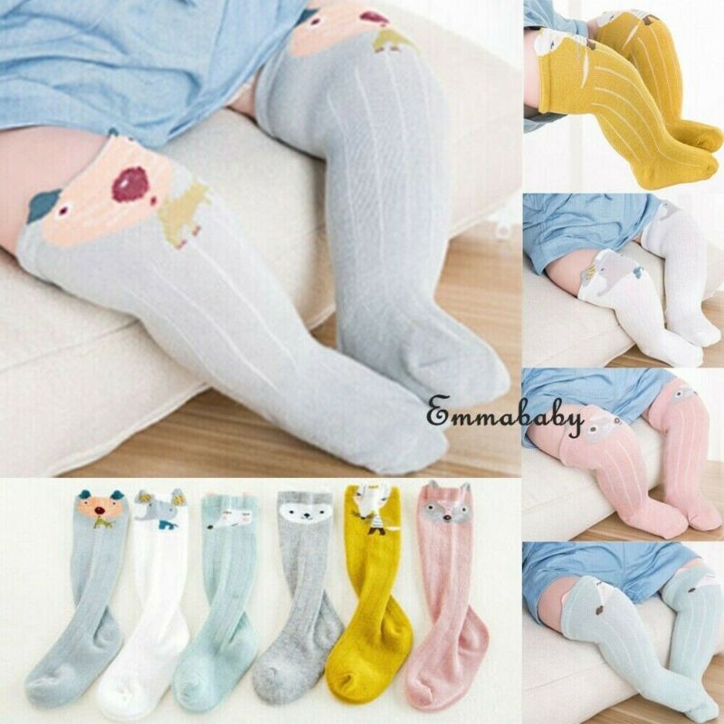 1Pair Kids Baby Girls Knee Socks Toddler Soft Cotton Blend Animal Fox Bear Rabbit Cartoon Pattern Warm