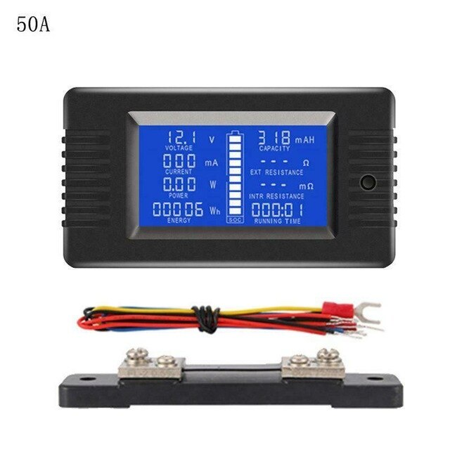 LCD Display DC Battery Monitor Meter 0~200V Voltmeter Ammeter Fit Car RV Solar: With 50A Shunt