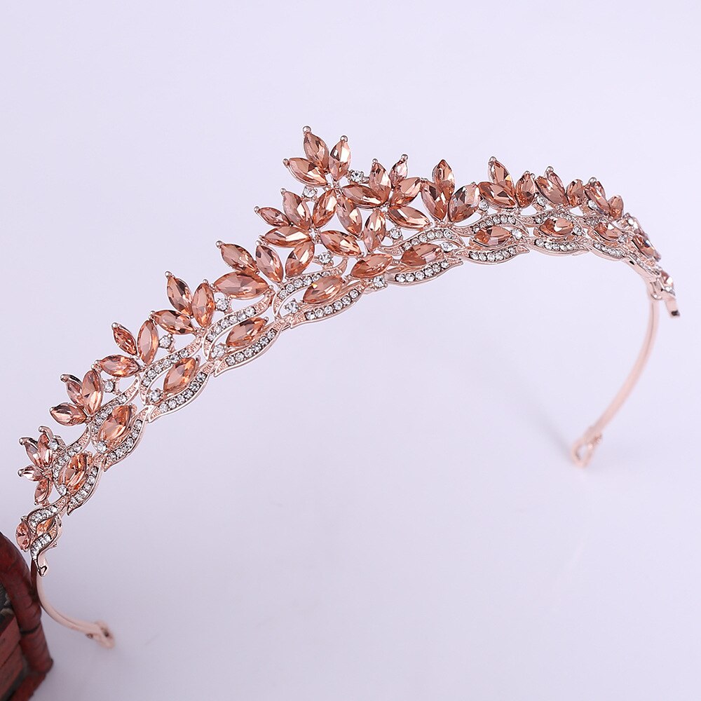 Simple Crystal Leaf Bridal Tiaras Crown Princess Queen Rhinestone Pageant Diadem Wedding Hair Accessories Tiara de Noiva