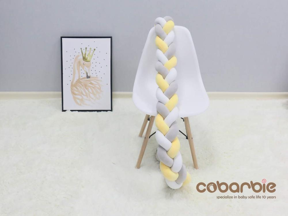 100 Cm Gevlochten Crib Bumpers + Knoop Kussen Kussen, Kwekerij Beddengoed, Cot Kamer Dector: grey white yellow