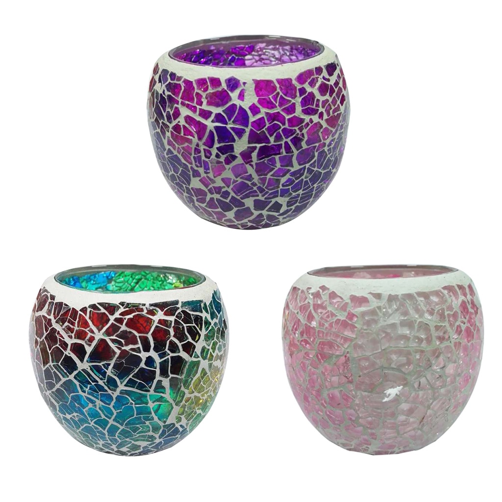 3 stk. håndlavet mosaik glasmaleri lysestage telys saftige planter lille plante blomsterpotte