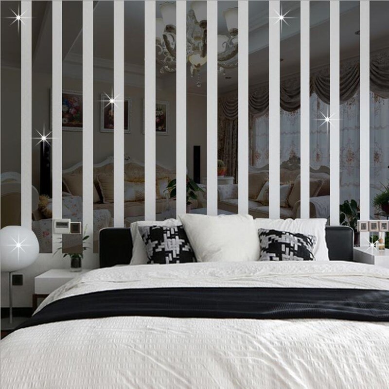 10pcs Long Rectangle Acrylic Mirror Wall Stickers Self Adhesive Removable Decals Living Room TV Back DIY Art Wall Decor