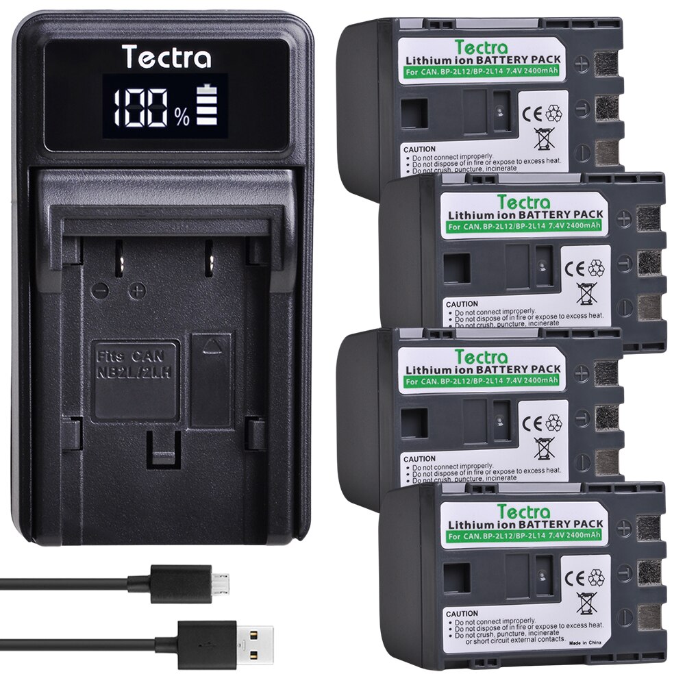 BP-2L12 BP-2L14 Battery + LED USB Charger for Canon DC310 DC330 Elura 60 Vixia HG10 HV20 HV30 ZR100 ZR200 ZR300 ZR500 ZR600: 4 battery  set