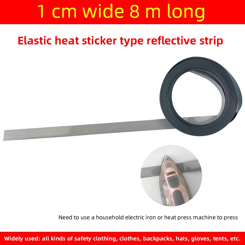 Elastisk varmeoverførsel vinyl film høj synlighed sikkert sølv reflekterende materiale diy tape stryge på stof tøj: 10 mmx 8 meter