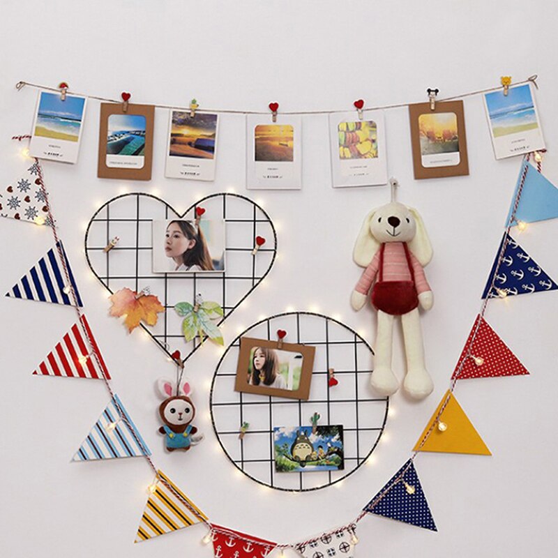 Wall Decorative Iron Wall Photo Grid Panel Rack Clip Painted Wire Photograph Picture Hanging Frame Photo Organizer Home Decor