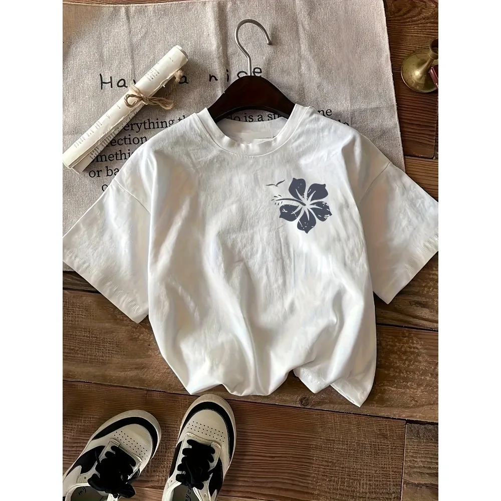 Floral Print T-shirt, Short Sleeve Crew Neck Casual Top For Summer & Spring, Women's Clothing Summer top Women's t shirts
