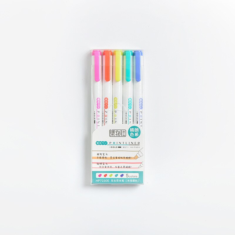 25 Kleuren Mildliner Markeerstift Dubbele Hoofd Leuke Mark Pen Set Art Supplies Pastel Marker Pennen Student School Kantoorbenodigdheden: 5 colors E