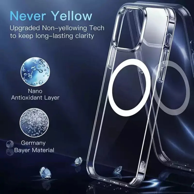 Wireless Magnetic Cover for Apple Magsafe Case Iphone 11 12 13 15 16 Plus 14 Pro Max 13 Mini Clear Acrylic Cases