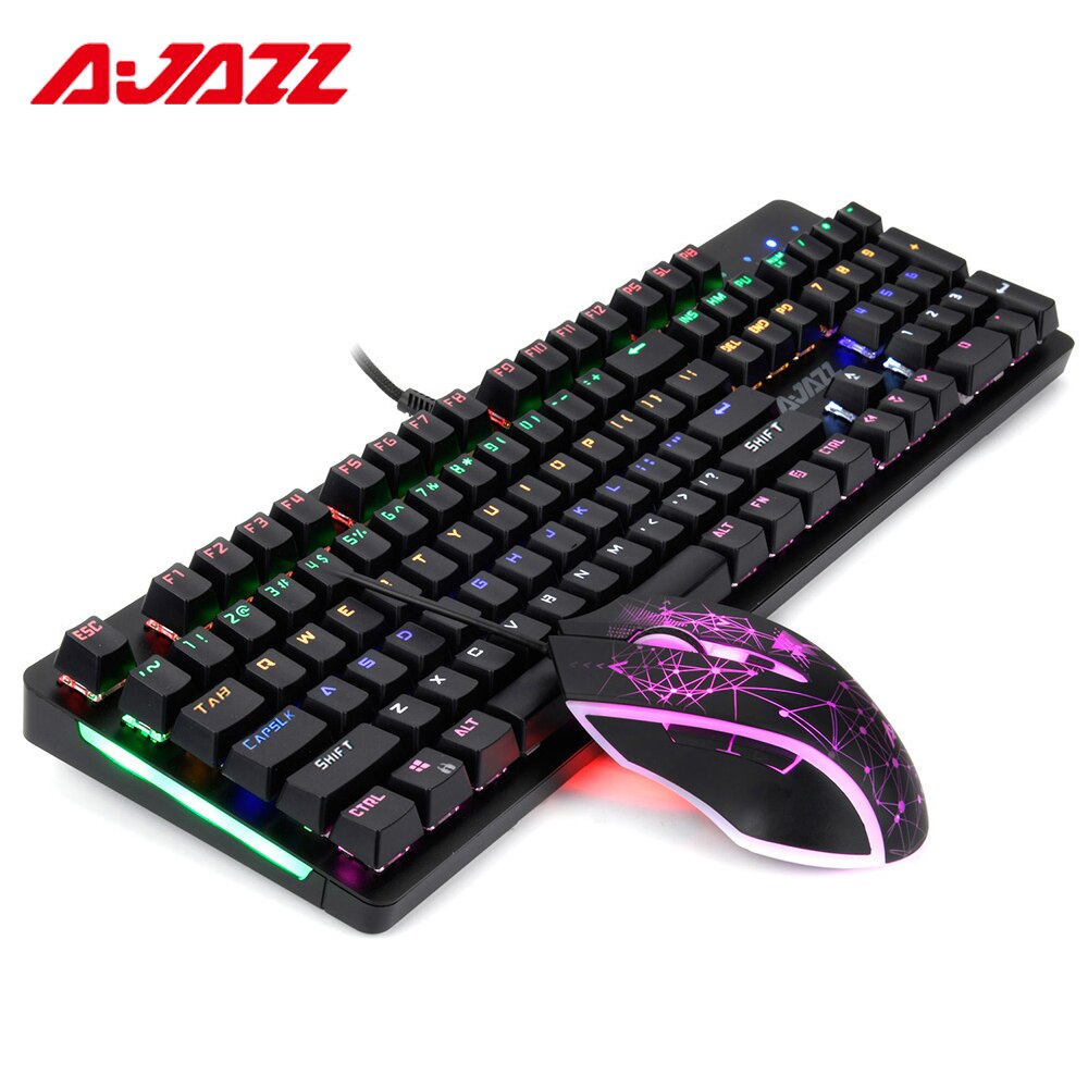 AJAZZ Mechanical Keyboard and Mouse Combo N-Key Rollover Red Switch Wired Gaming Mouse Backlit Keyboard 2400DPI 104Keys For PC