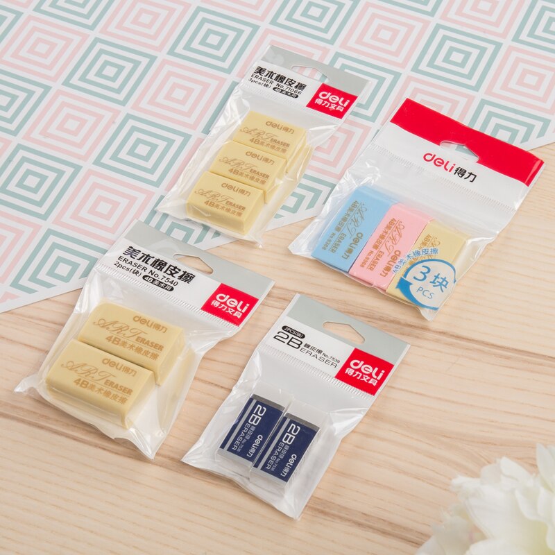 2PCS 3PCS/Bag Deli Art use Painting soft eraser 2B 4B eraser wholsale