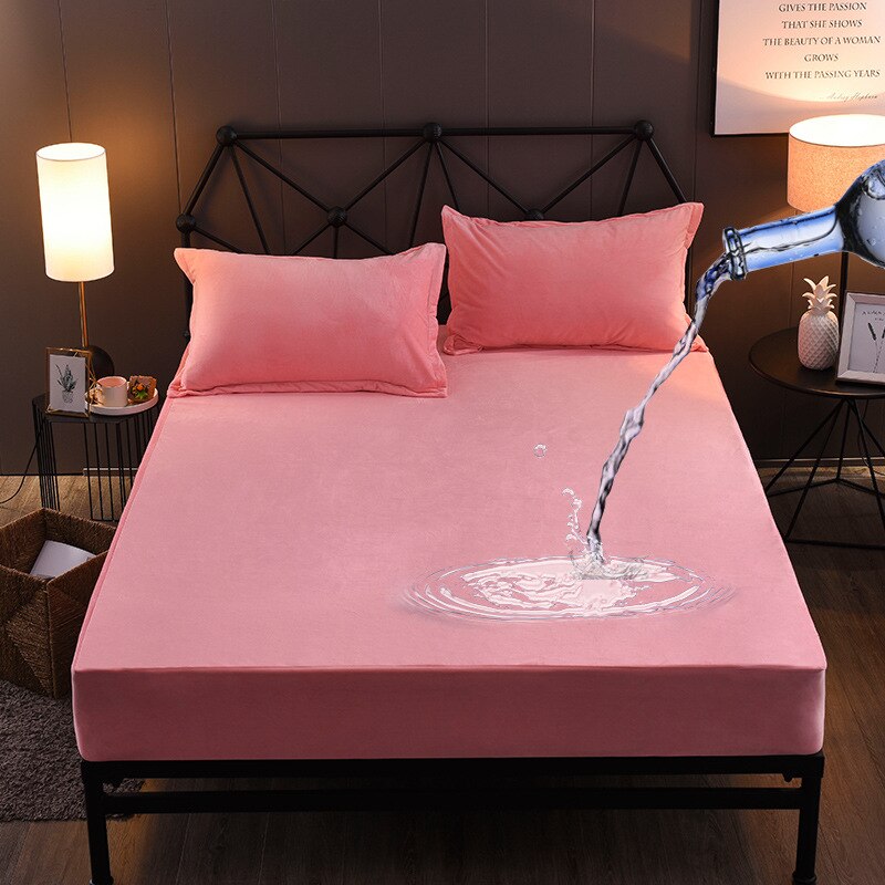 Sängynpäällinen kristalli sametti patjapehmuste patjapehmuste patjan päällinen suoja elastinen silinteri punkkien torjunta kaksoissänkyyn sovitetut lakanat: Vaaleanpunainen / 180 x 200 x 30cm