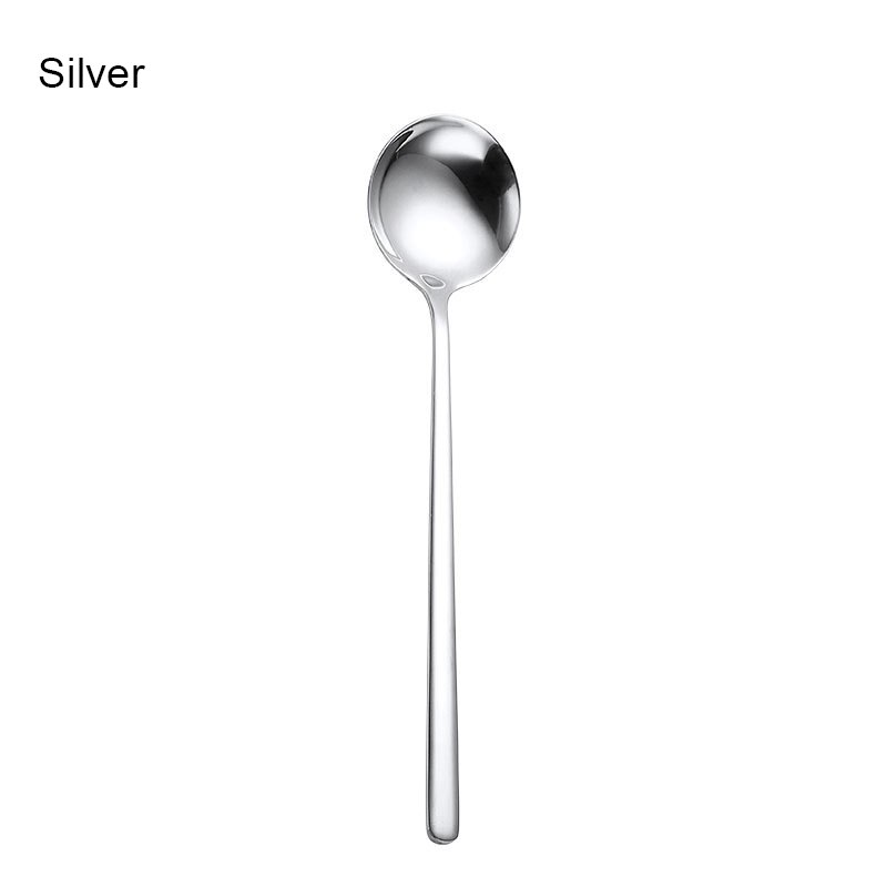 Stainless Steel Spoon Korean Style Spoon Household Exquisite Long Handle Spoon Soup Bibimbap Spoon JW: Silver