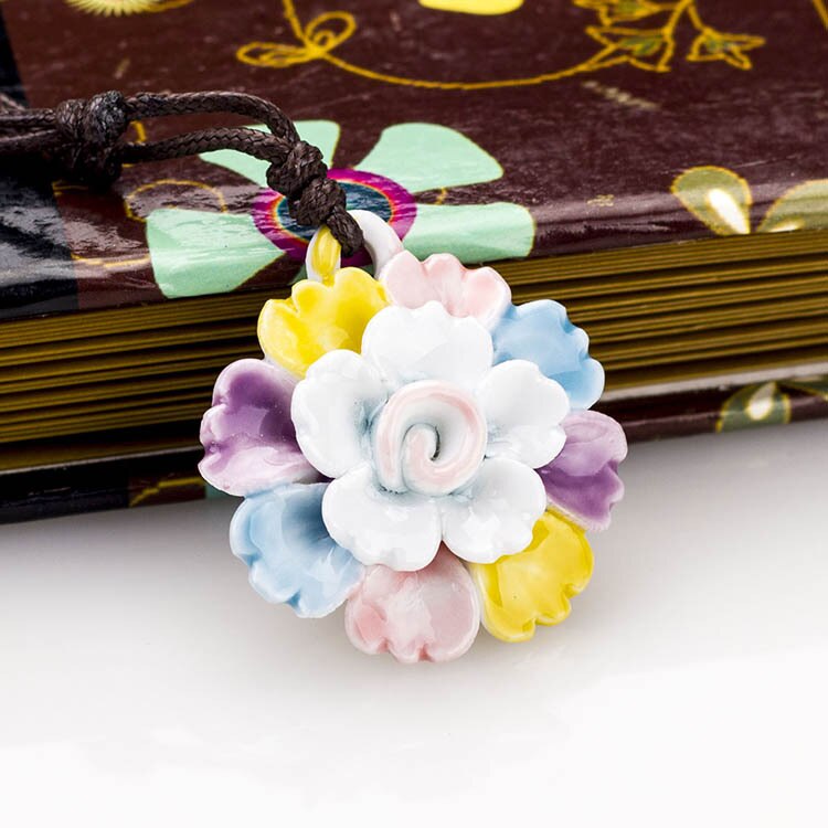Vintage Stijl Blauw En Wit Keramische Handgemaakte Lotus Bloem Hanger Ketting Chinese Stijl Etnische Stijl Lange Ketting Vrouwen Lady: Multicolor 02
