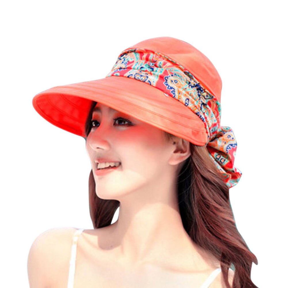 Casual kvinder sommer strandhatte solskærme kasket sammenklappelig anti-uv hat chapeau femme: Orange